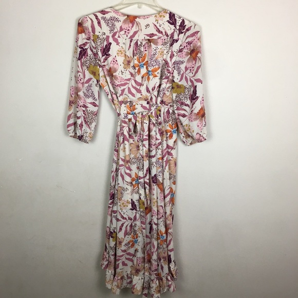 Francesca's floral hi low wrap midi dress with  ruffle hem - Picture 5 of 11